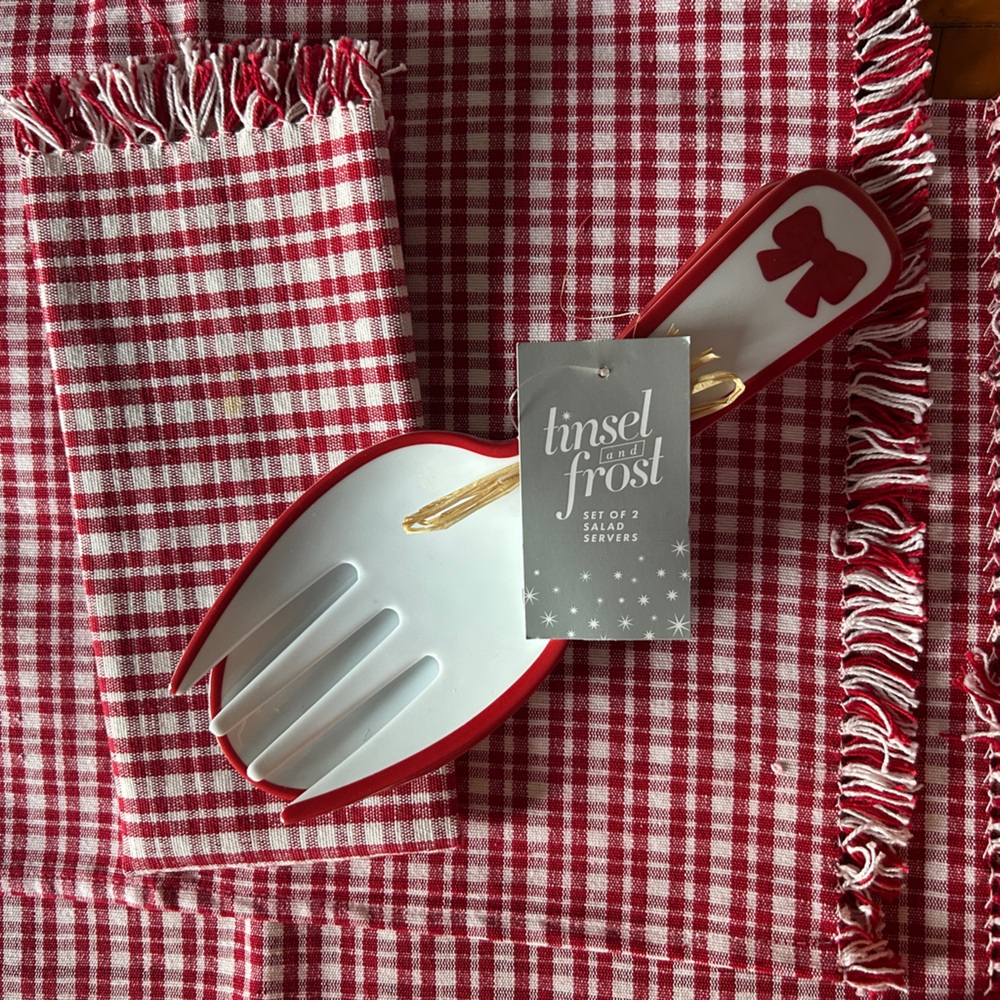 Red Bow Ware NEW Set of 2 Salad Servers Melamine Valentines Posh Hearts Sale